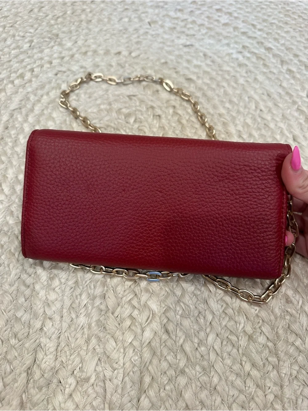 Valentino Cherry Red Pebbled Leather Crossbody with Gold Chain